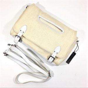 Theory Suede Leather Large Messenger Bag Cross Strap Ivory Off White